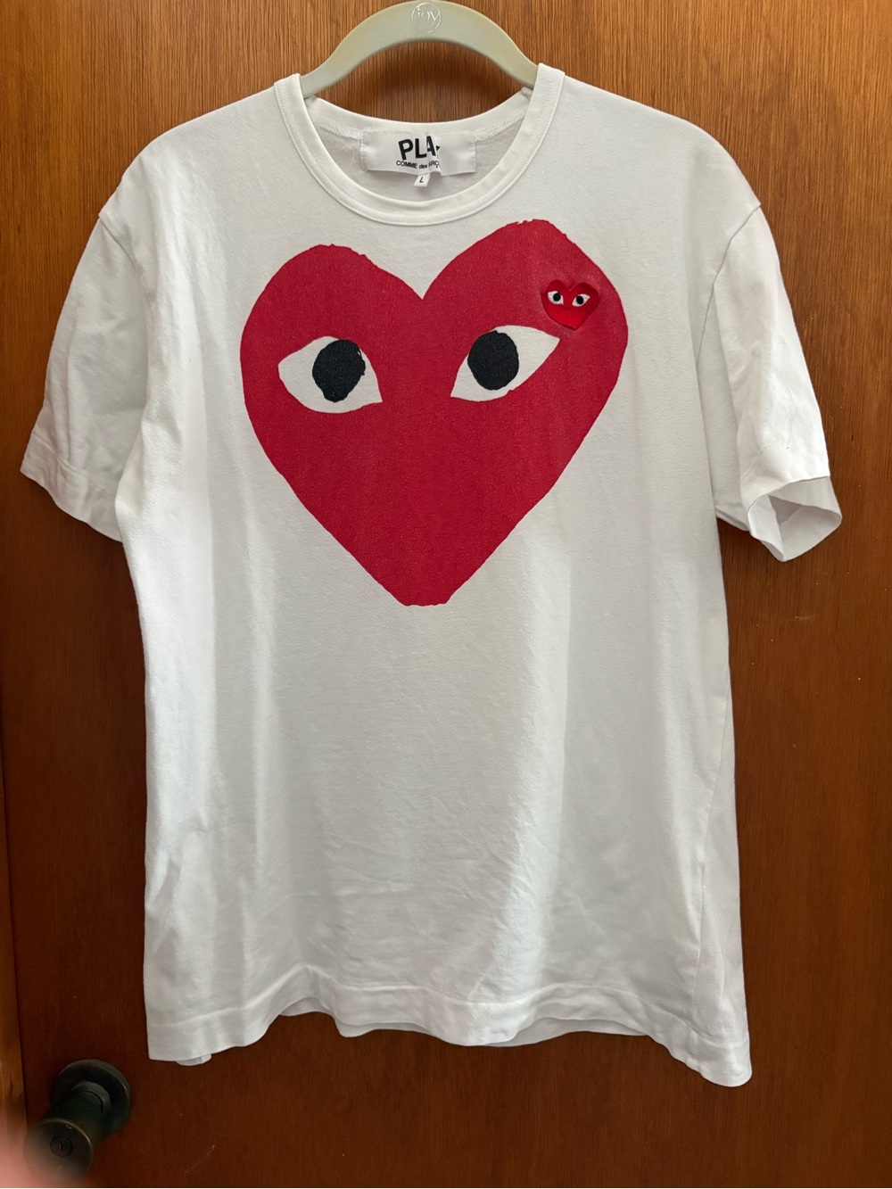 COMME DES GARCONS CDG PLAY Mens sz L Big Red Heart Black Eyes Tshirt
